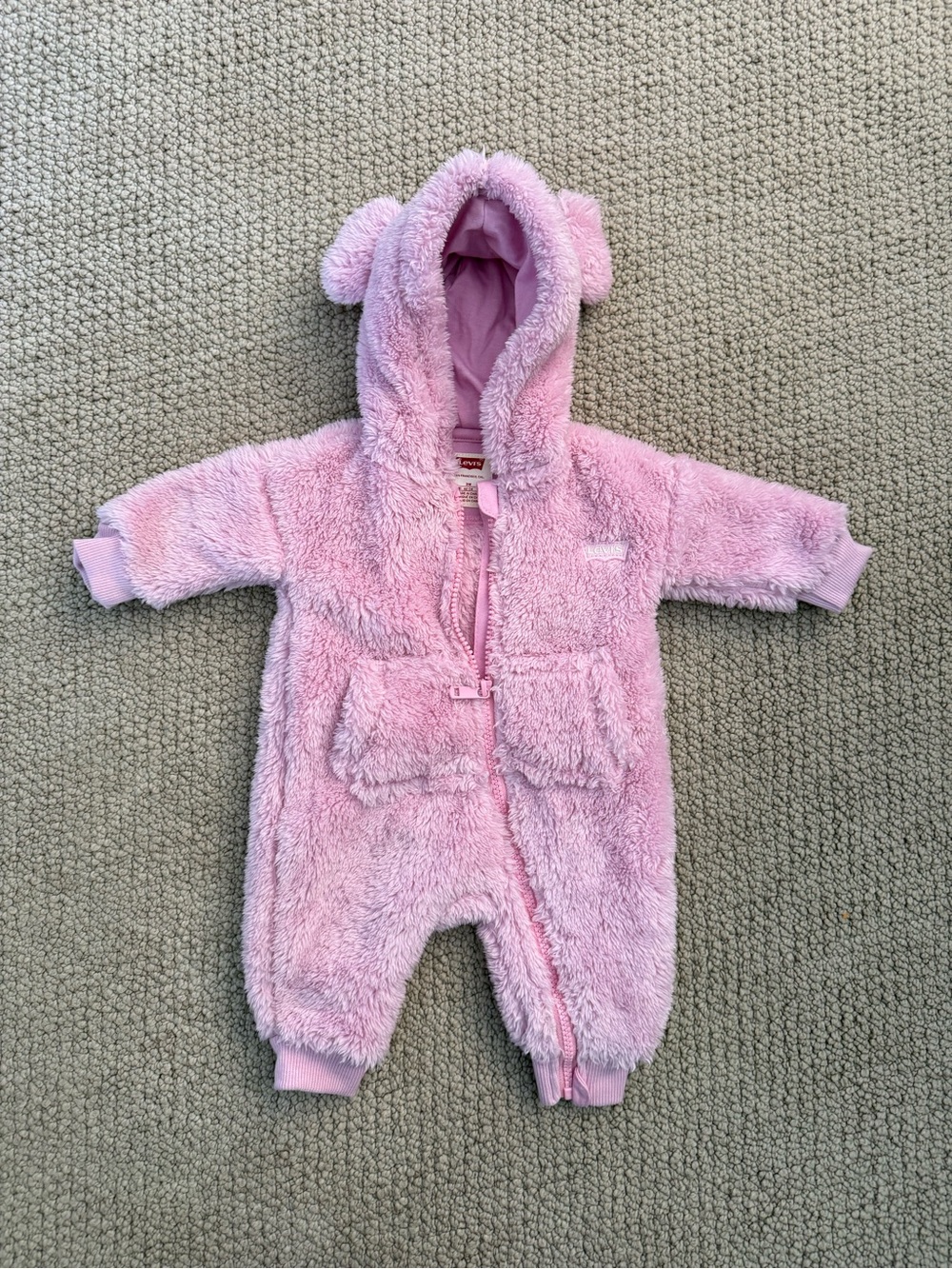 Levi's Pink Fleece Hooded Baby One-Piece Snowsuit 3 month